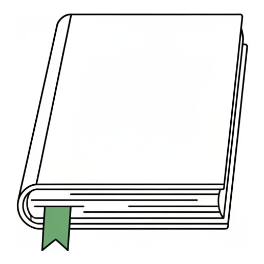 Line illustration: a thick paperback with a ribbon marking a place only a few pages in
