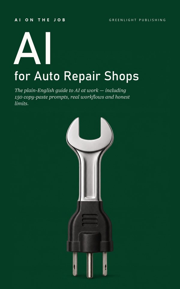 Cover of AI for Auto Repair Shops: a polished chrome open-ended spanner head and shaft