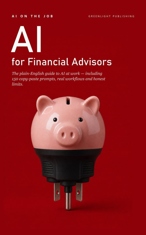 Cover of AI for Financial Advisors: a glossy ceramic piggy bank with a coin slot in its back