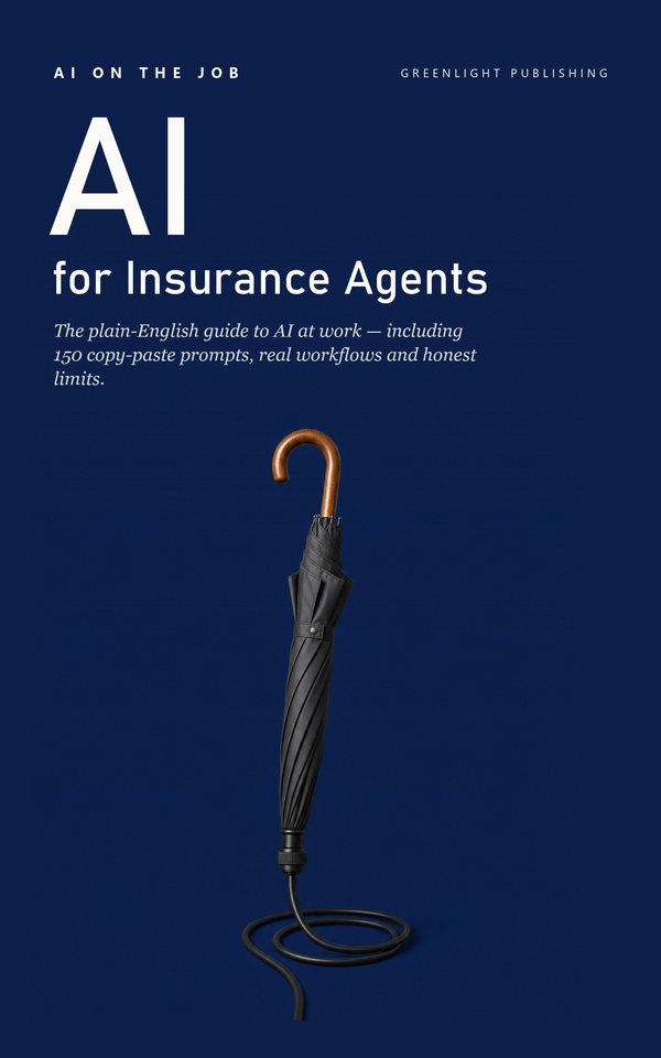 Cover of AI for Insurance Agents: a closed umbrella with a curved wooden handle at the top