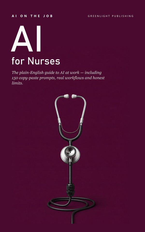 Cover of AI for Nurses: a chrome stethoscope with its chest piece and ear tubes, tubing running down