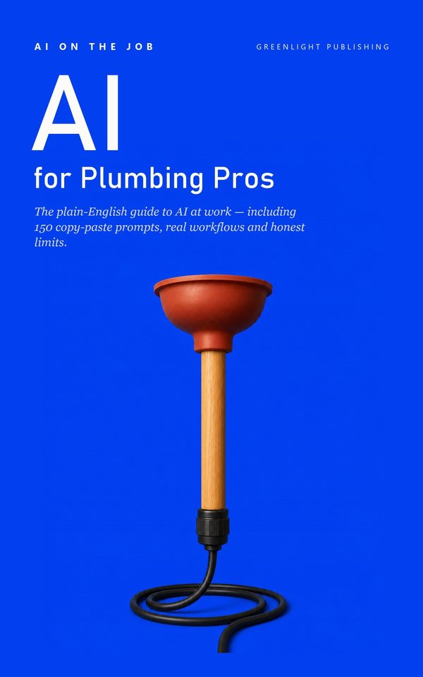 Cover of AI for Plumbing Pros: a rubber sink plunger, cup at the top, wooden handle running down