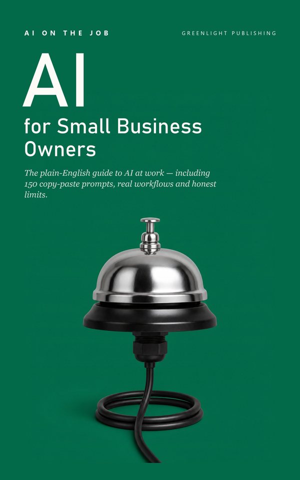 Cover of AI for Small Business Owners: a chrome shop counter bell