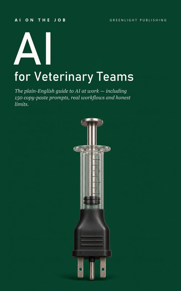 Cover of AI for Veterinary Teams: a glass and steel syringe, plunger at the top, barrel running down