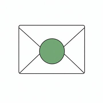 Line illustration: a small manila envelope closed with a blob of sealing wax the size of a dinner plate, the wax entirely smooth with no crest, monogram, lettering or numbers pressed into it, the wax seal the accent colour