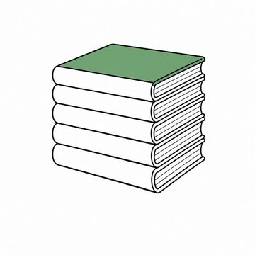 Line illustration: a plyo jump box built entirely from thick hardback books stacked and squared into a cube, every cover and spine completely blank with no lettering or numerals, the topmost book the accent colour