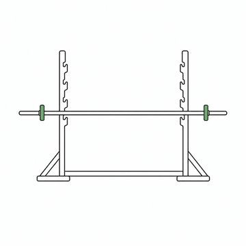 Line illustration: a full-length barbell resting in a rack and loaded with nothing but one tiny fractional plate on each end, the bar and plates unmarked with no numerals or lettering, the two small plates the accent colour