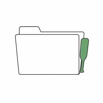 Line illustration: a plain manila file folder lying flat with one adhesive tab flag the size of a canoe paddle standing out from its edge, folder and flag alike completely blank with no lettering or numerals, the tab flag the accent colour