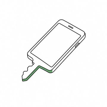 Line illustration: a smartphone lying flat whose lower edge has been cut into the notched teeth of a door key, its screen dark and completely blank with no icons, numerals or lettering, the key teeth the accent colour
